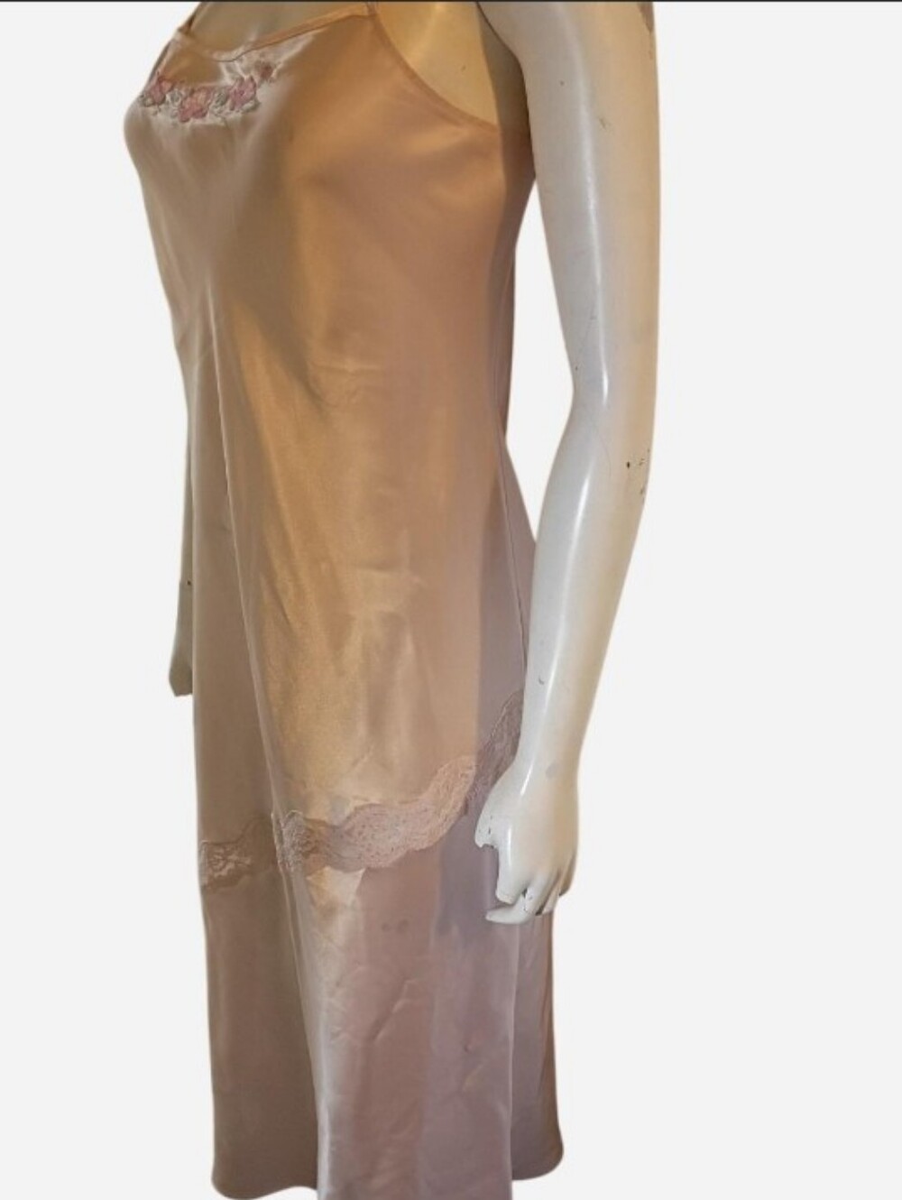 Y2K PINK Victoria's Secret Pink Floral Embroidery Lace Trim Satin Slip Dress L - Picture 5 of 8